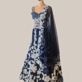 Navy Blue Floral Lehenga