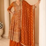 The Rust Amber Intricate Anarkali Set