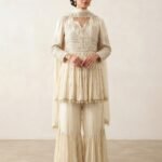 The Ivory Pearl Architectural Peplum - Sharara Set