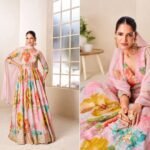 Pink printed & Embellished Anarkali set