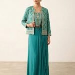 The Teal Geometric Jacket & Draped Skirt Set