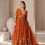 Rust Orange Embroidered Anarkali set