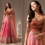 Rose pink & Rust Silk Lehenga set