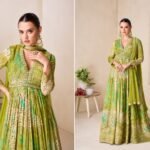 Olive Green Printed & Embellished Anarkali set