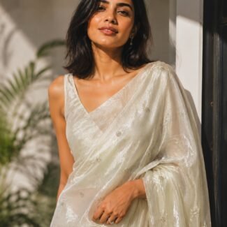 Ivory shimmer - chiffon saree