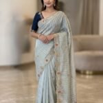 Celestial Powder Blue - Striped Saree