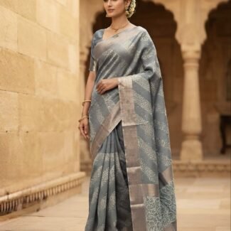 Slate Blue Metallic -  Silk Saree