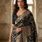 Deep Navy Blue Floral -  Banarasi Saree