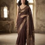 Espresso Gold Grid -  Silk Blend Saree