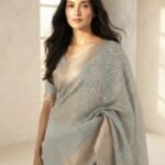 Slate Blue Metallic - Silk Saree