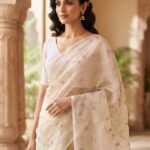 Ivory Lavender Floral Saree