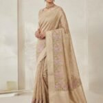 Beige Floral Embroidered - Tissue Saree
