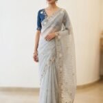 Ice Grey - Embellished Saree