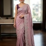 Dusty Mauve Stone-Embellished Saree