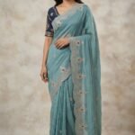 Dusty Blue Stone - Embellished Saree