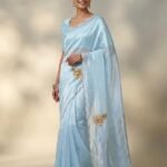Sky Blue Shimmer - Organza Saree