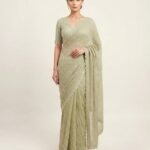 Olive Green Sequined - Silk Saree