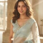 Powder Blue Hand-Embroidered - Organza Saree