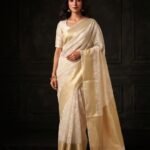 Off-White Gold - Tissue Saree