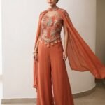 Rust Orange Embroidered - Crop Top Set