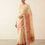 Ivory Coral Heritage - Tissue Saree