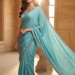 Aquamarine Embellished Satin-Georgette Saree
