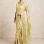 Yellow & Silver Zari Striped - Banaras Saree