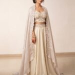 he Champagne Pearl Embroidered Cape - Indo western set