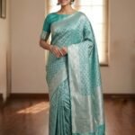 Seafoam Green Silver Zari - Banaras Saree
