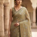 Olive Beige Embroidered Saree