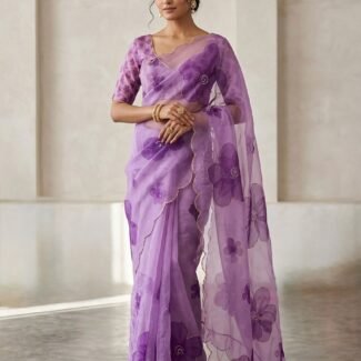 Purple Floral - Organza saree