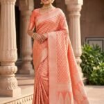 Coral Pink Silver Zari - Banaras Saree