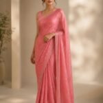 Rose Pink Sequined - Silk Saree