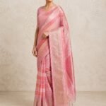 Rose Pink Striped - Banaras Saree