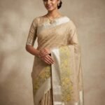 Beige Floral Embroidered - Tissue Saree