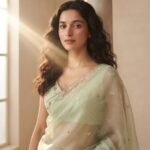 Mint Glow Embellished Organza Saree