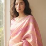Rose & Gold Striped Tissue Saree