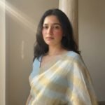 Powder Blue & Gold Zari Striped Saree